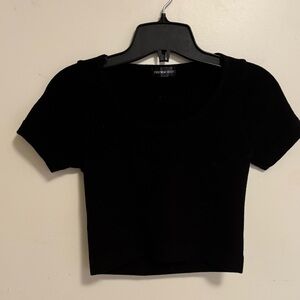 Scoop Neck Black Fitted Crop T-Shirt